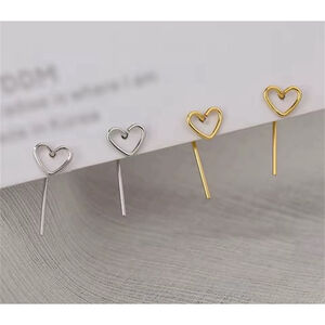 Unique Yellow Gold Plated 925 Silver Stick Hollow Heart Dangle Earrings, 1.3cm